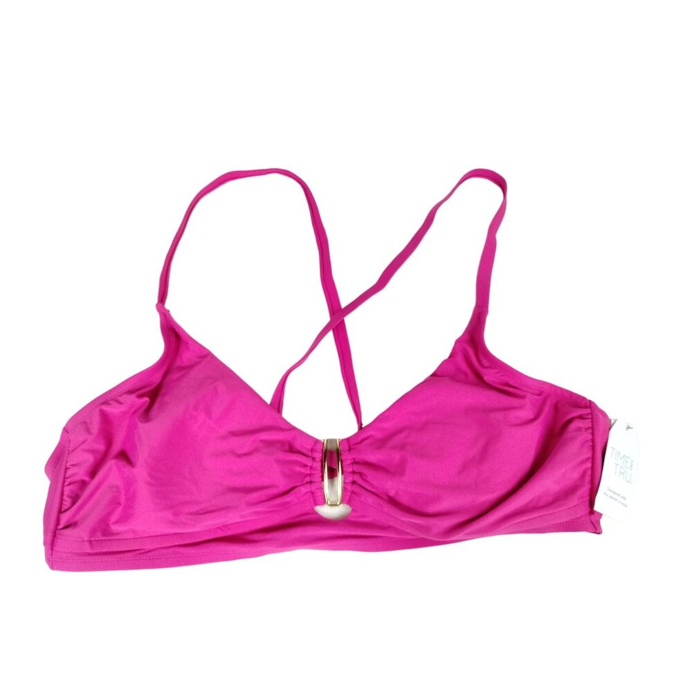 Time and Tru Womens 3X Ruched U Wire Bikini Top Summer Fuchsia